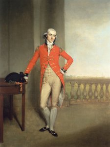 Portret van een officier met uitzicht op Calcutta